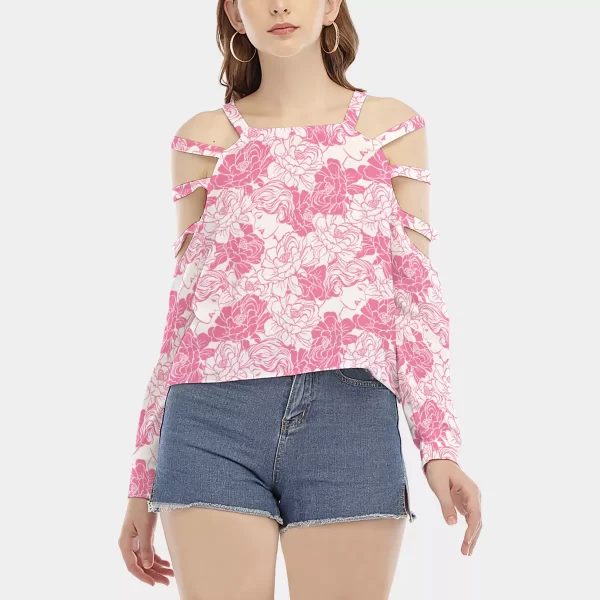 All-Over Print Women's Sweatshirt With Shoulder Hollow shoulder Strap